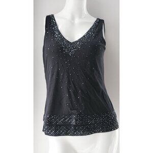 INC Size S Women's Top Black Beaded V Neck Sleeveless Blouse
